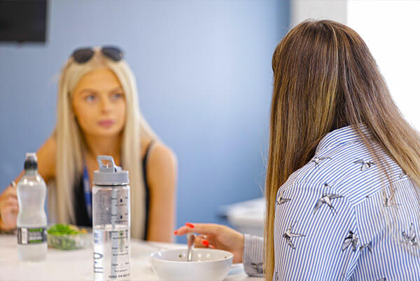 chatting over lunch