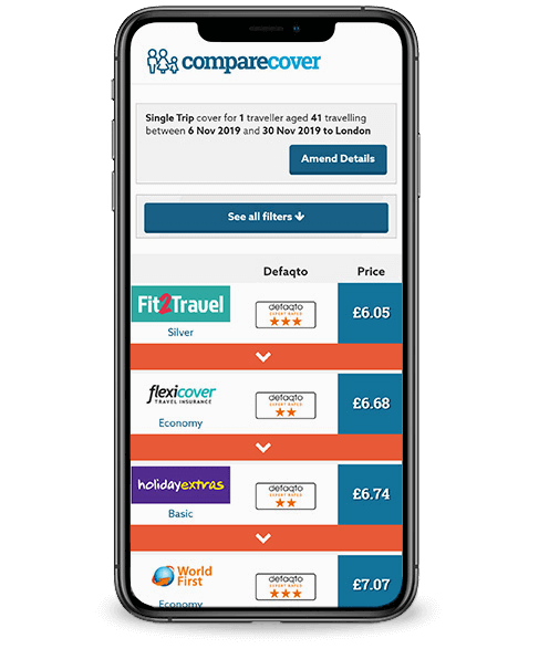 Compare Cover results screen on a mobile